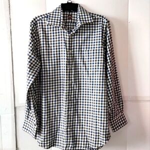 Peter Millar Blue and White Checkered Casual Button Down Shirt